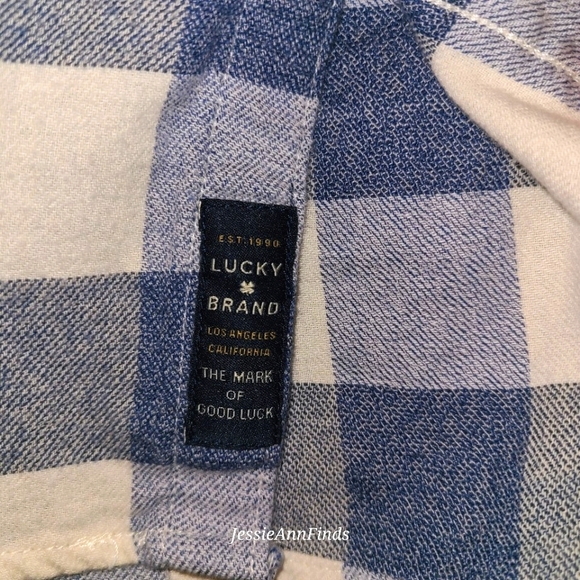 Lucky Brand Blue White Plaid Pearl Snap Flannel Shirt Men's Size Large - Picture 3 of 10